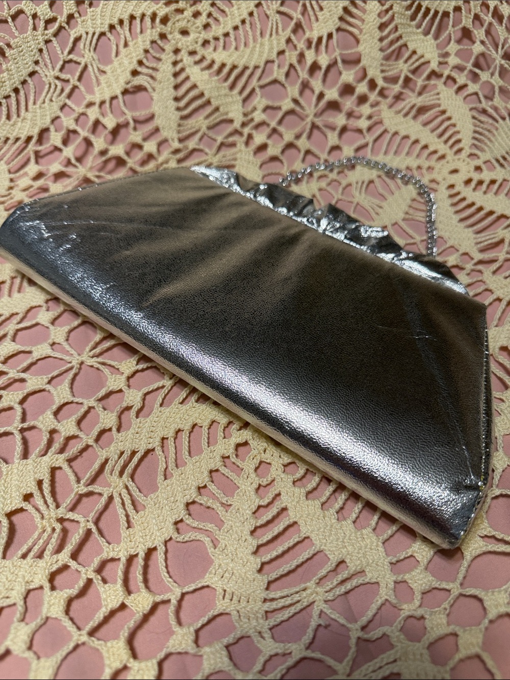 Metallic Silver Evening Clutch with Chain Handle